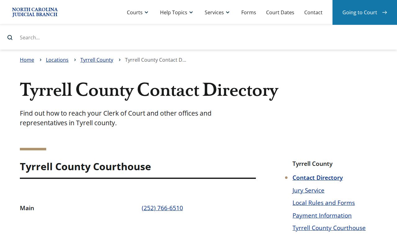 Columbia arrest records and Tyrrell County court contact directory route