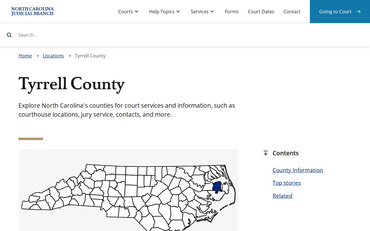 Tyrrell County courts information page for arrest case and disposition records
